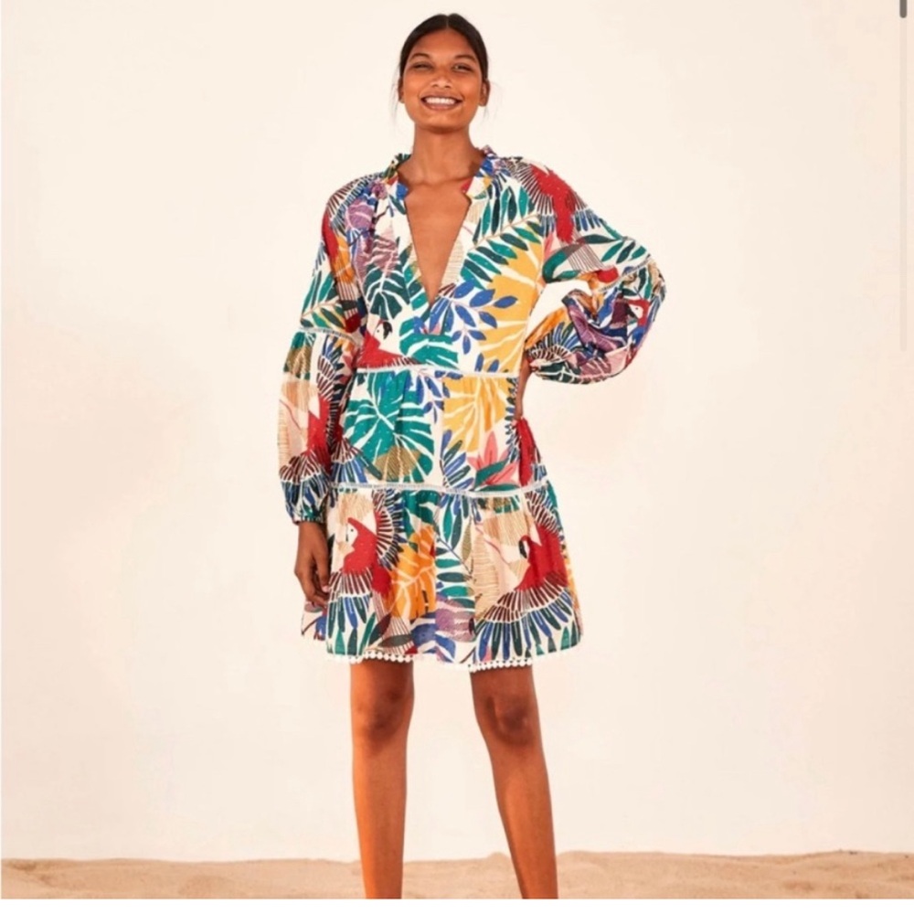Farm Rio Off White Macaw Mini Dress, size small